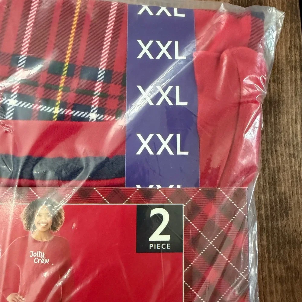 Member's Mark Womens XXL Red Jolly Crew Plaid 2 Piece Pajama Set NEW MM728559